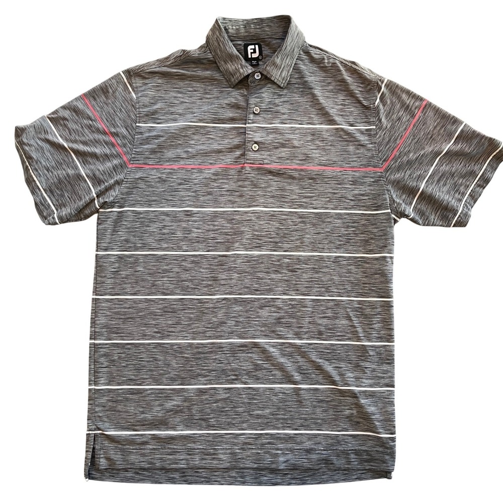 FootJoy Space Dye Striped Performance Stretch Golf Polo Shirt Mens Large Grey PV